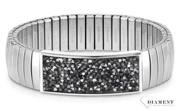 Bransoletka Nomination Italy z kolekcji Extension Glitter. Elastyczna bransoletka wykonana ze stali szlachetnej, zdobiona sypanymi, błyszczącymi szarymi kryształkami..jpg